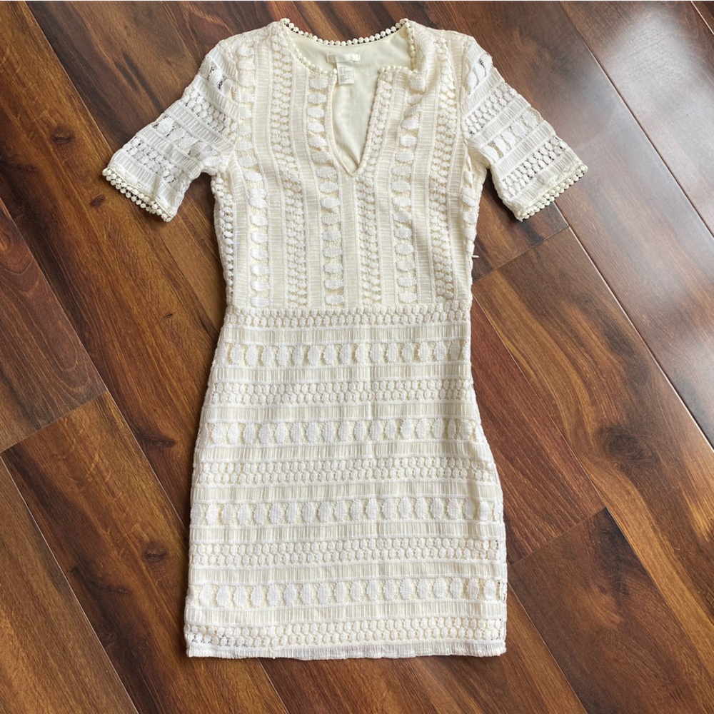 H&M Cream Crochet Knit Short Sleeve Dress